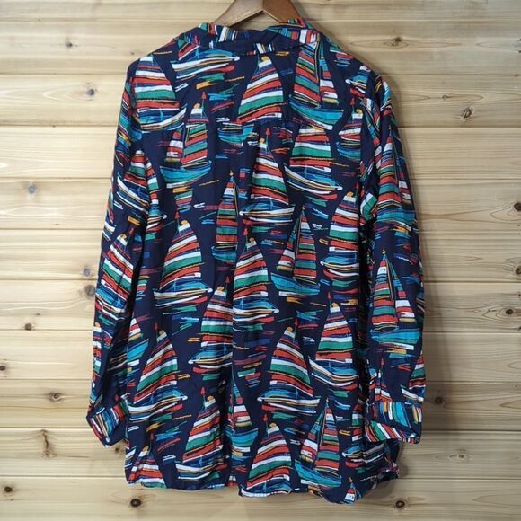 Soft Surroundings Top Womens Large Blue Nautical Sailboat Print‎ Blouse - Picture 5 of 9